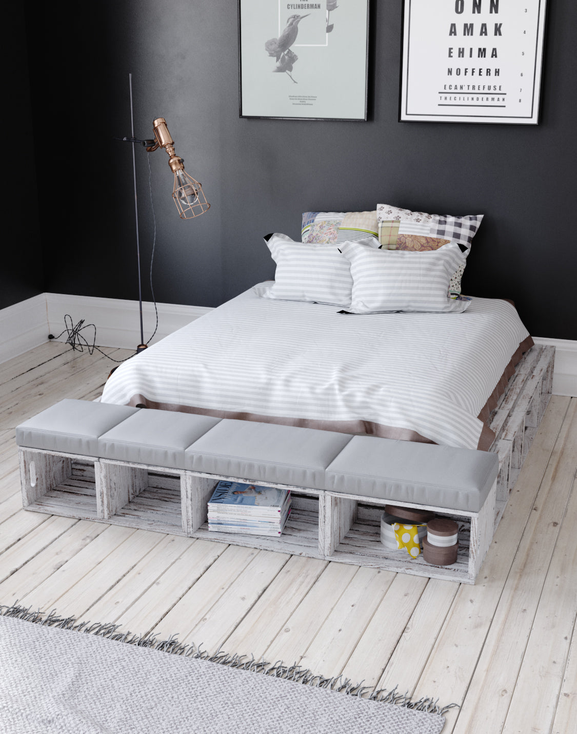 Franco Bed with Banquette Modular And real wood furniture product 