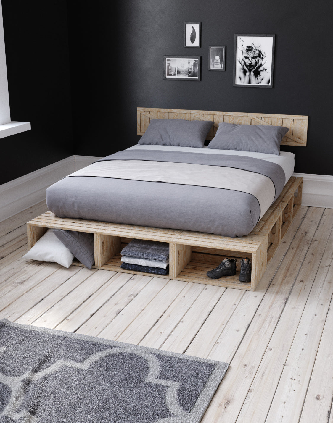 KAZAKS Bed with Headboard Modular And real wood furniture product