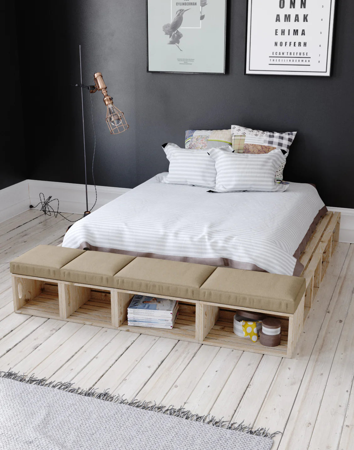 FRANCO Bed with Banquette Modular And real wood furniture product 