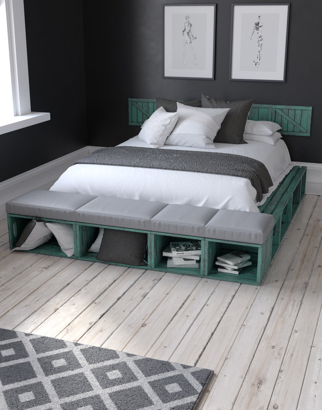 HIRST Bed with Banquette and headboard Modular And real wood furniture product 